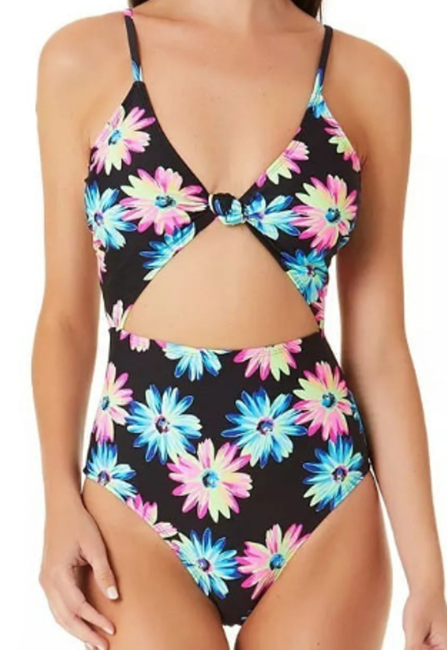 California Waves Juniors' Gerber Daisy Knotted Cutout One-Piece Swimsuit, NWT